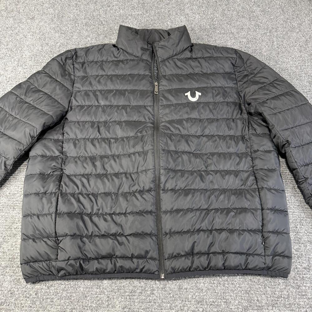 True Religion Jacket Mens 3XL Black Light Puffer Quilted Full Zip Horseshoe Logo